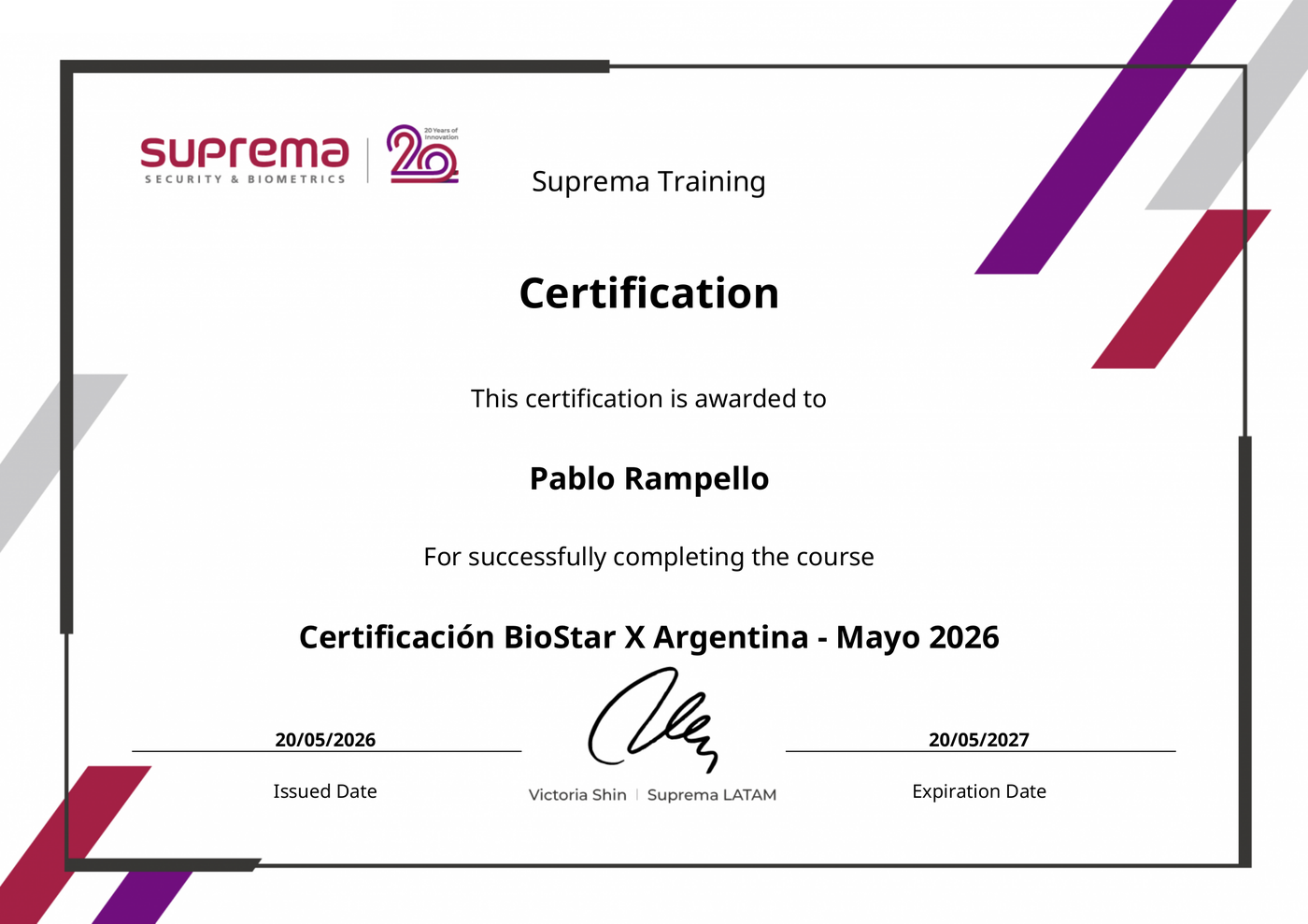 Certificación Suprema BioStar X - Pablo Rampello